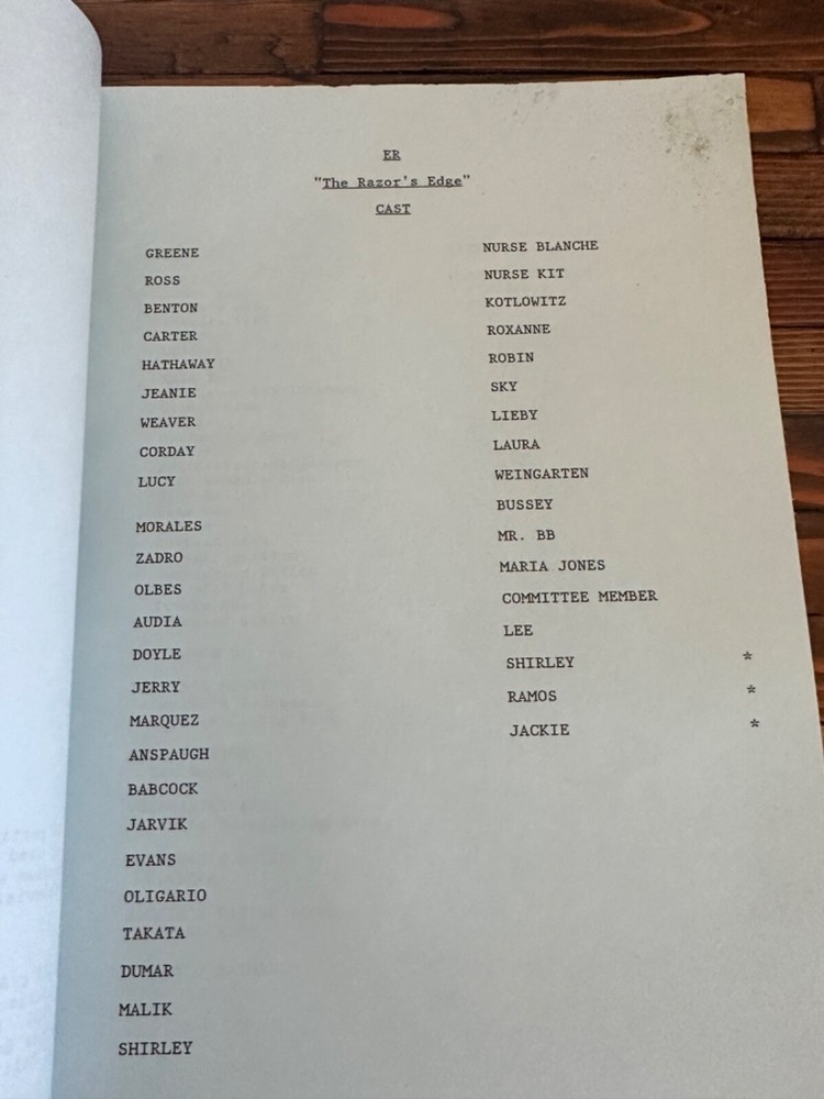 ORIGINAL ER TV SHOW SCRIPT EPISODE THE RAZOR'S EDGE