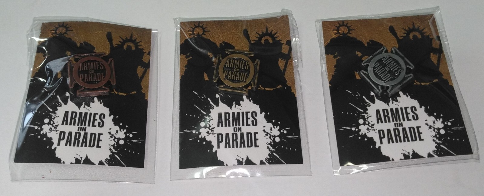 Warhammer Armies on Parade Bronze Silver Gold 3 Piece Pin Badge Set 2023