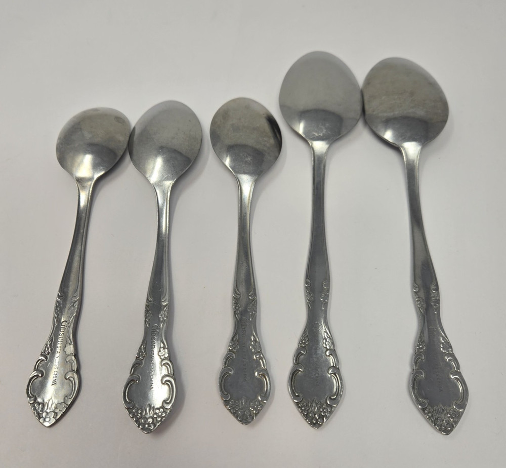 Gibson CLASSIQUE Flatware Teaspoons Oval Dinner & Sugar Spoon -Scroll Floral