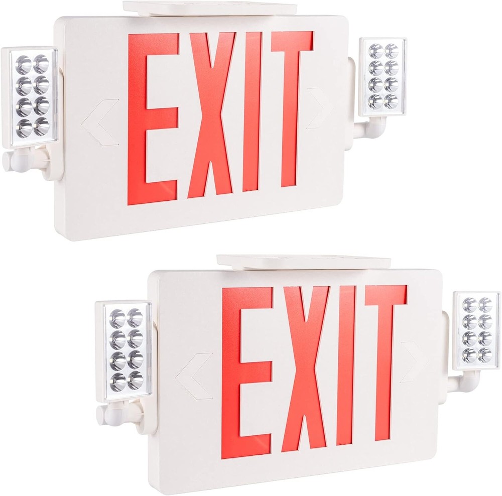 2 Pack LED Exit Sign Emergency Light Compact Combo UL listed Battery Backup(Red)