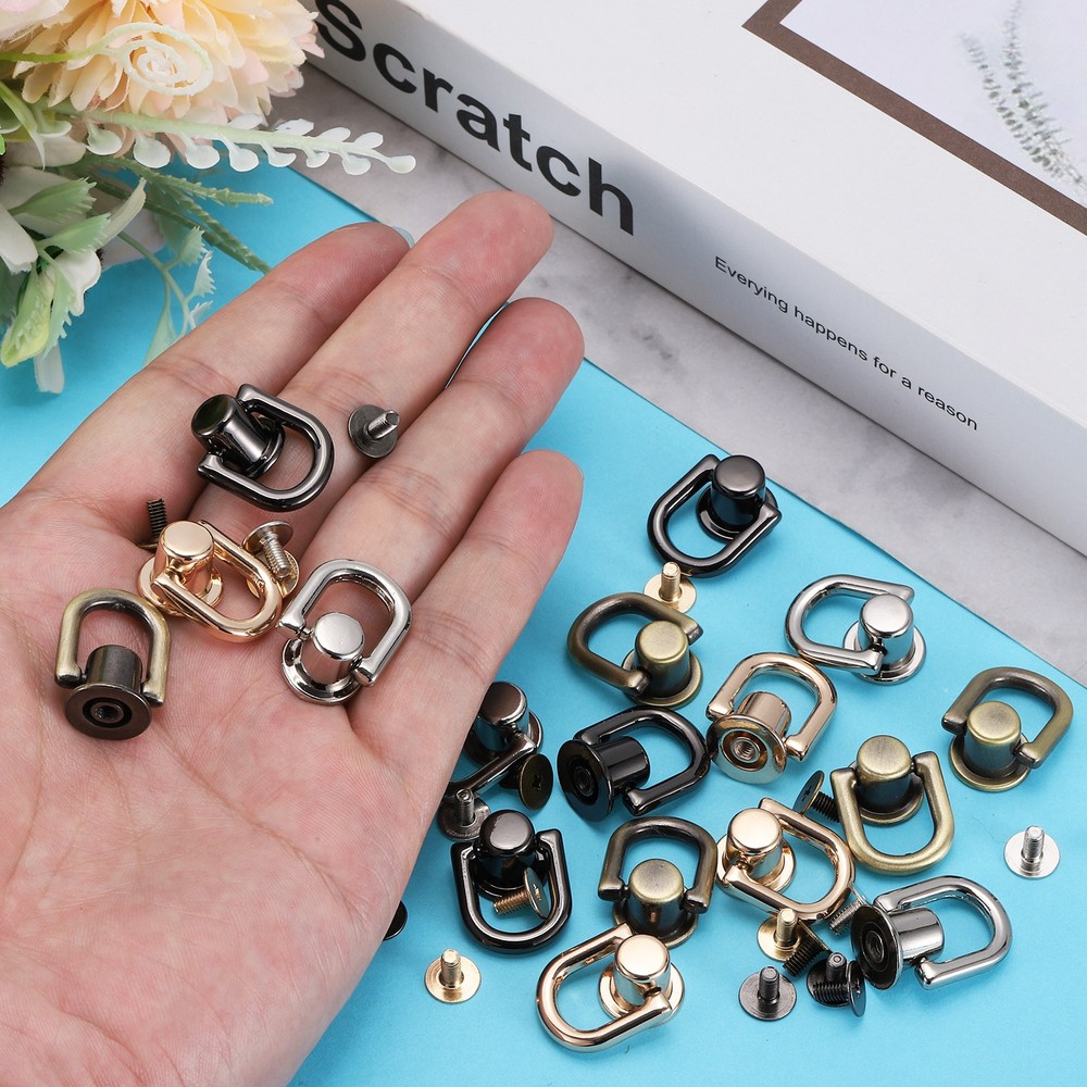 24Pcs D Ring Stud Screw Ball Head Button Metal Rivets 4 Colors