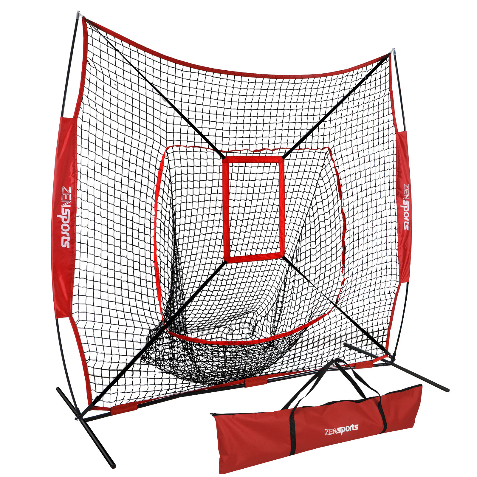 7'×7' Baseball Softball Practice Net Hitting Pitching Training Net w/Strike Zone
