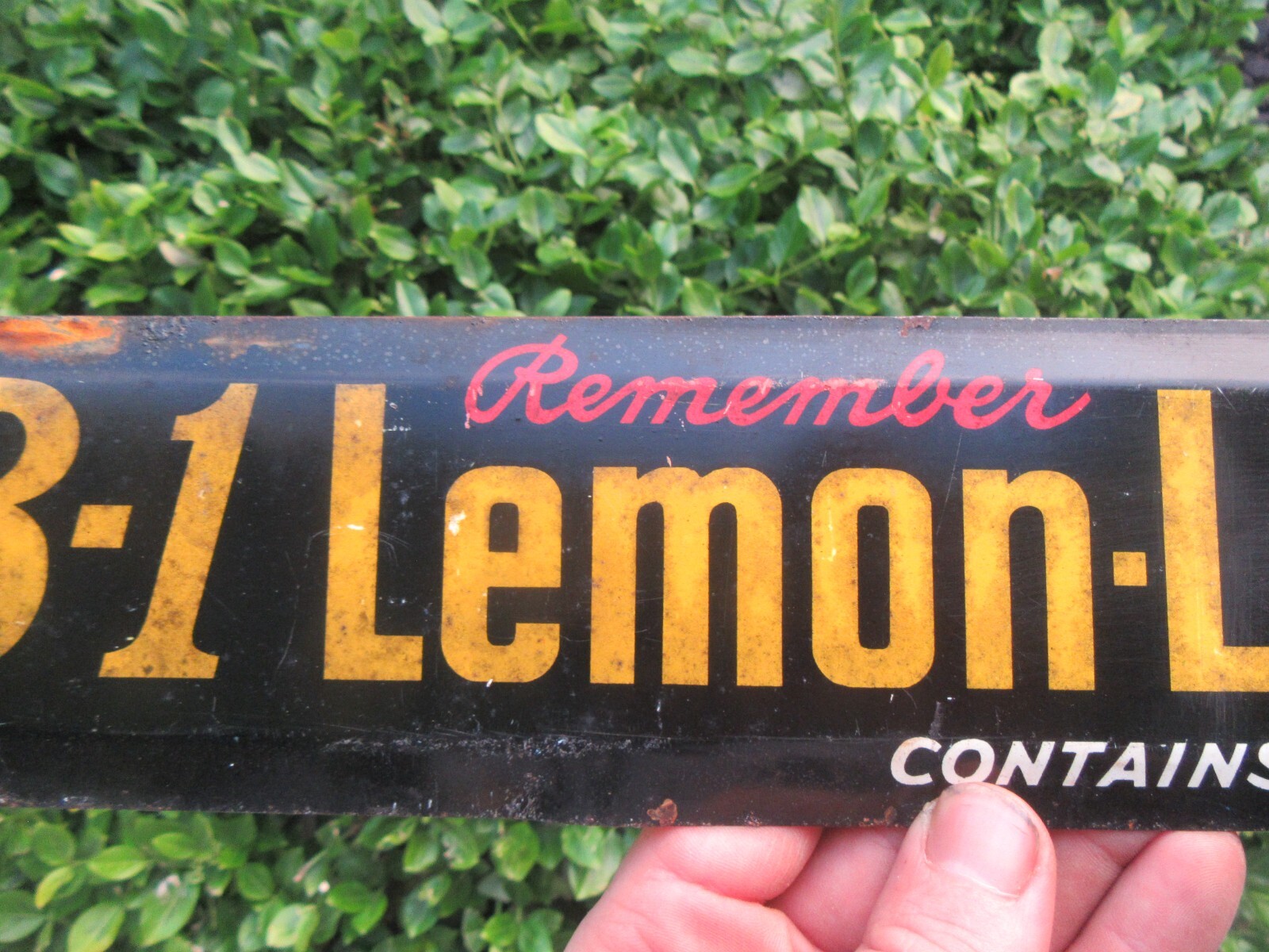 Vintage 1940's B-1 Lemon Lime Soda Tin Metal Door Push (16")