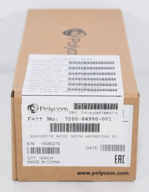 New Polycom Eagle Eye Mini USB Camera with Mount Kit 7200-84990-001