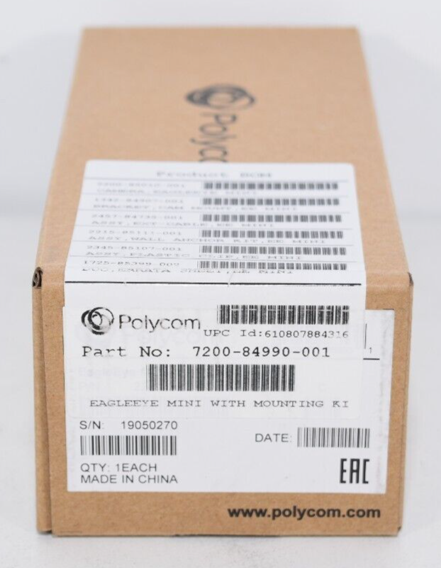 New Polycom Eagle Eye Mini USB Camera with Mount Kit 7200-84990-001