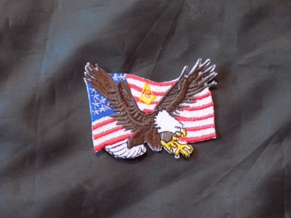 Patriotic Eagle Patch Square Compass Flag Iron Sew Freemason Fraternity NEW!