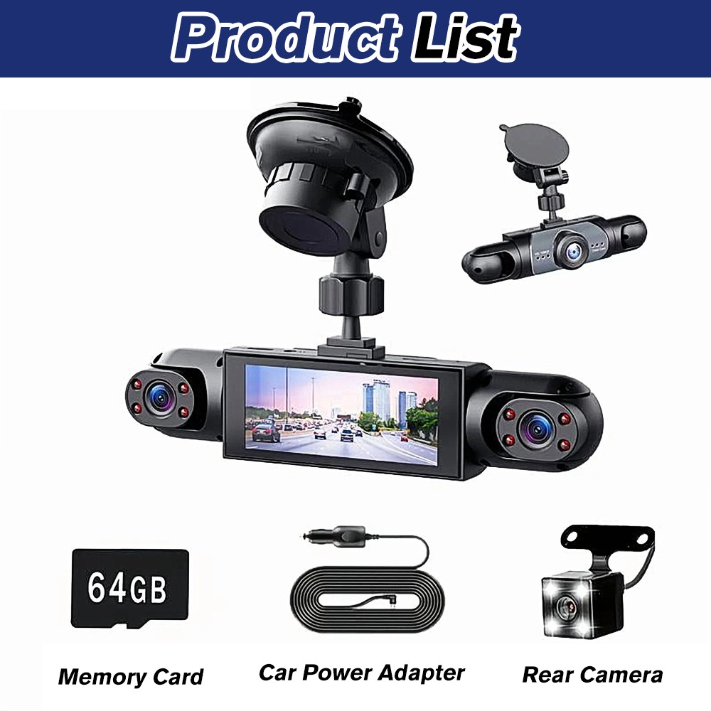 360° 4 Channel 1080P HD Car Dash Cam Front and Rear Inside Left Right + Camera