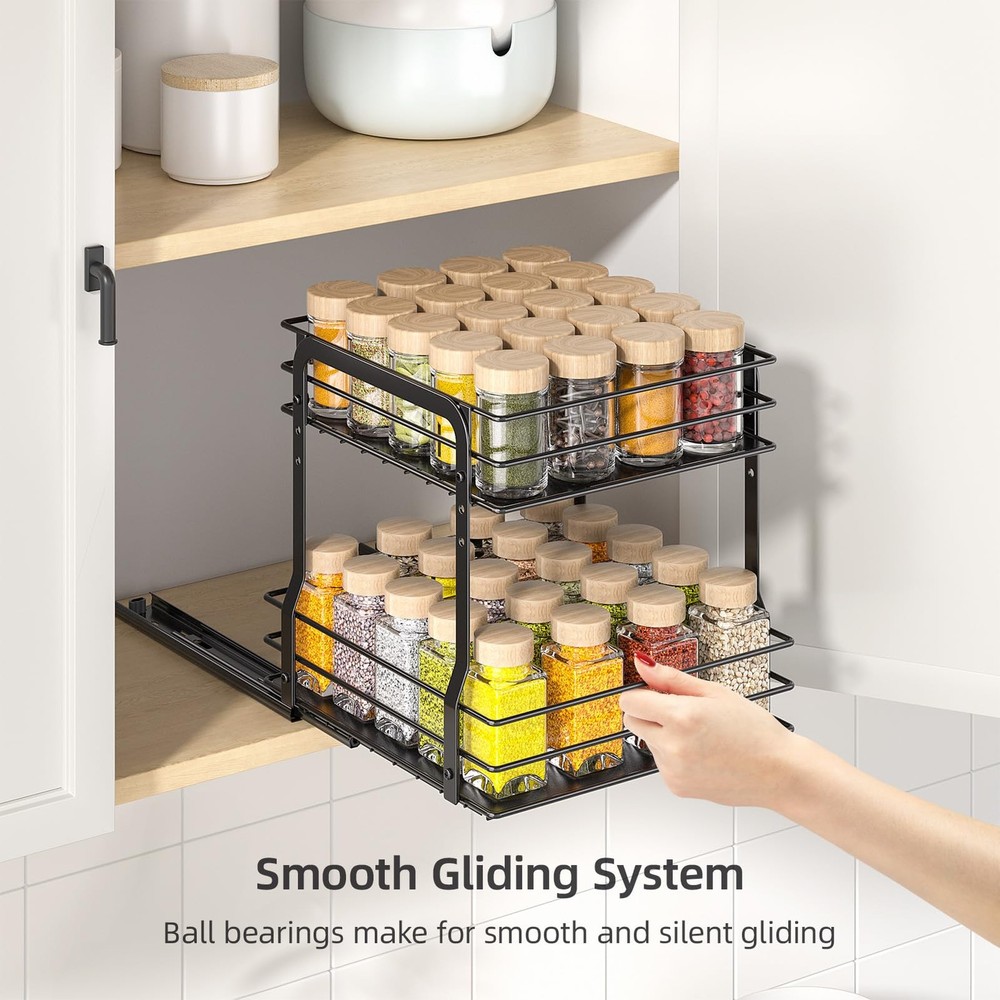 Pull Out Spice Rack Organizer for Inside Cabinet 2 Tier Spice Organization fo...