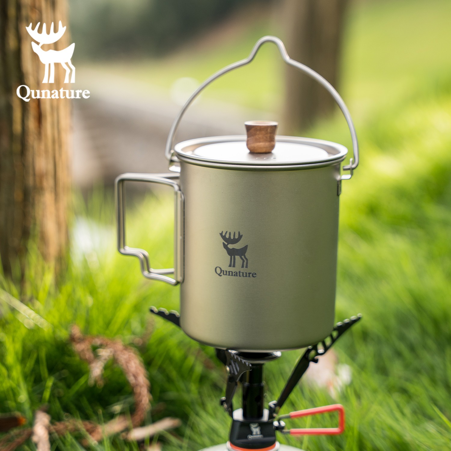 Qunature Titanium Mug 750ml Camping Pot Drinking Mug with Folding Lid & Handle