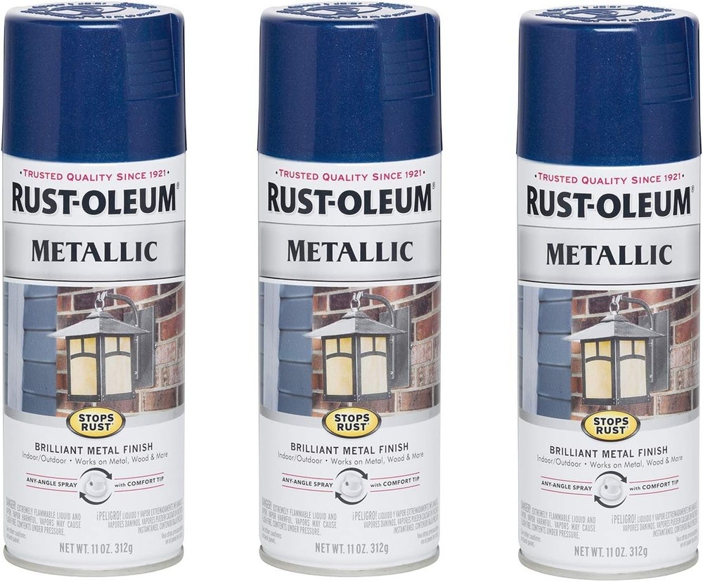 Stops Rust Metallic Spray Paint, 11 oz, Cobalt Blue, 3 Pack - 7251830