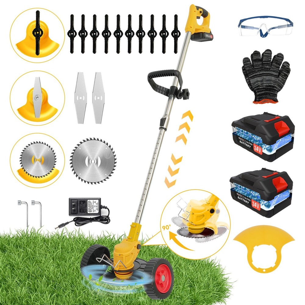 Electric Weed Wacker Cordless String Trimmer 3 Types Blades Lightweight 2Battery