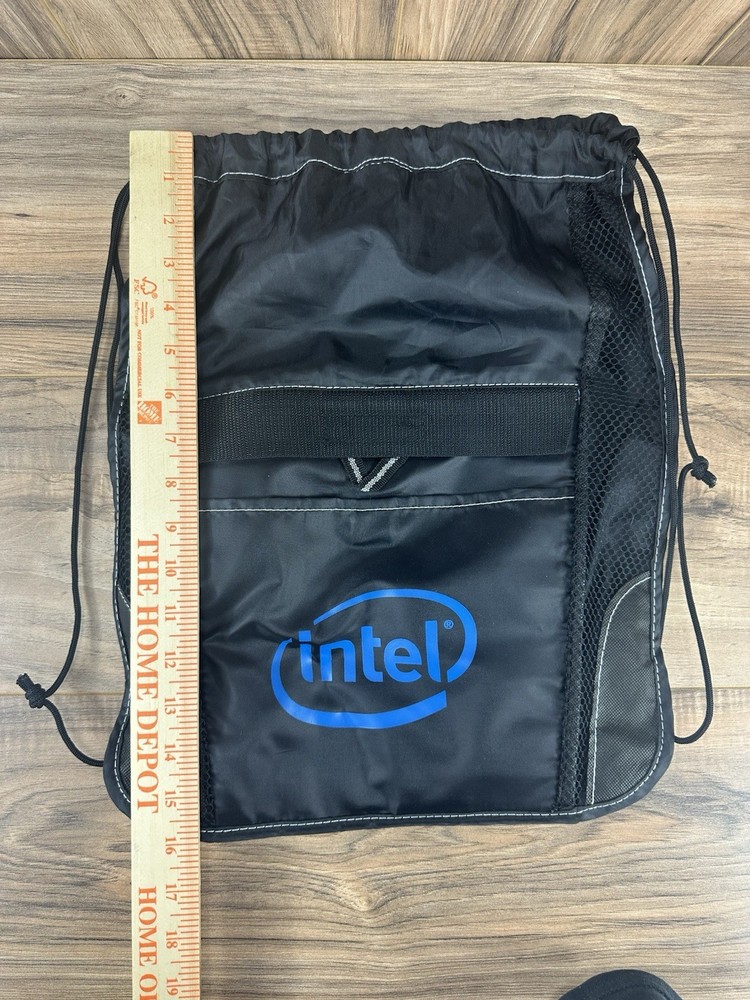 Intel Drawstring Backpack Cinch Bag Sport Backpack Black Royal Blue