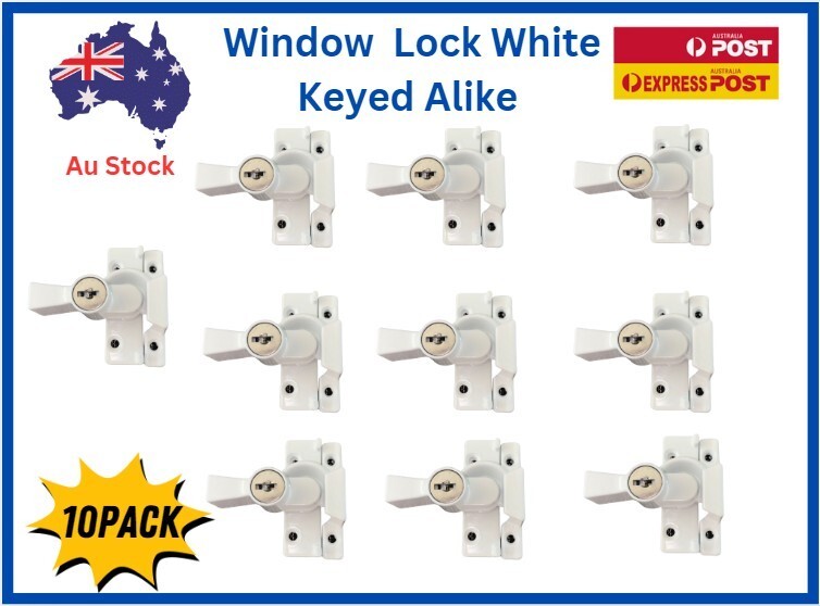 TradeBase Window White Sash Double Hung Lock  Lockable Keyed Alike - 10 Pack