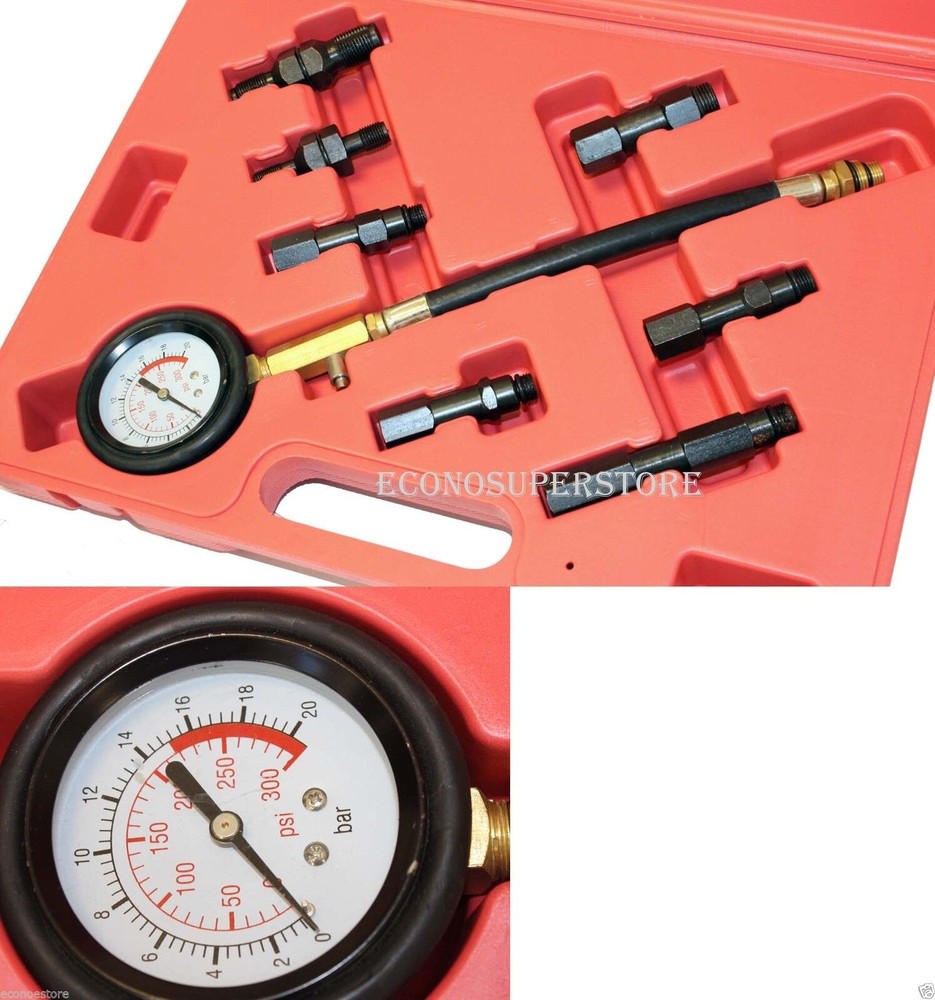 7PCS AUTO Petrol ENGINE COMPRESSION TESTING KIT ADAPTIVE W/ 300PSI GAUGE