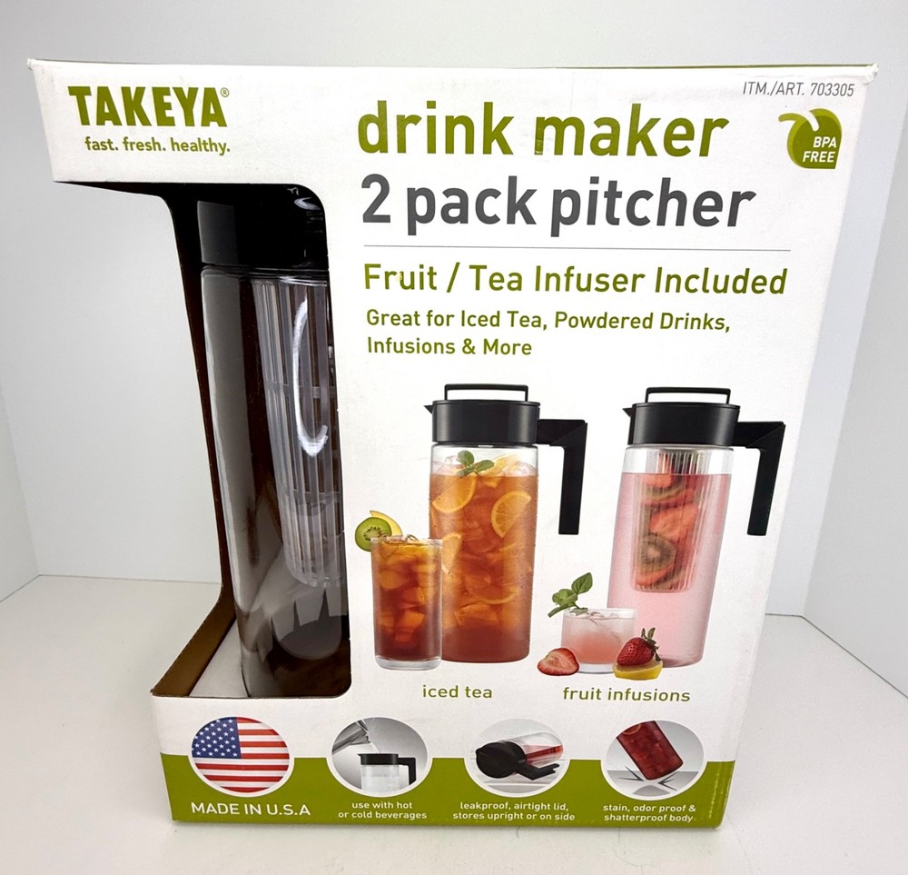 Takeya Drink Maker 2 Pack Pitcher with infuser, 2Q each pitcher