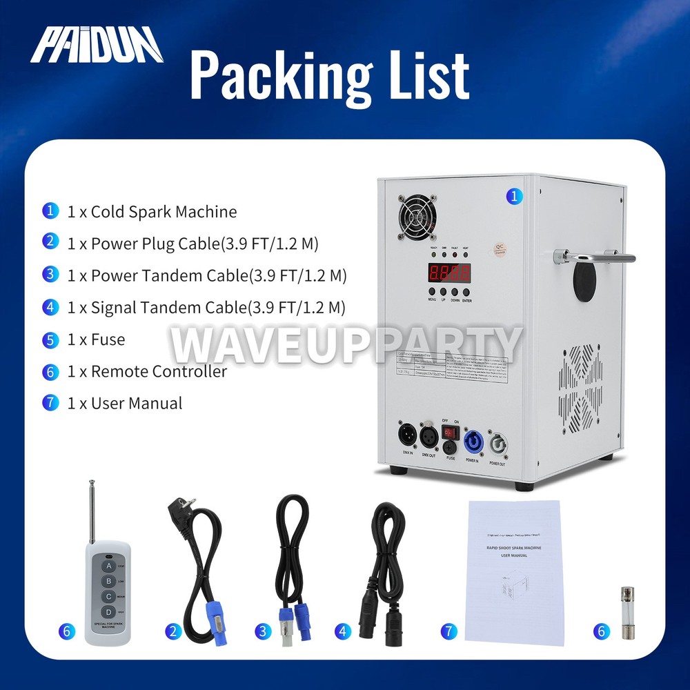 PAIDUN 2PCS 750W Cold Spark Firework Machine Sparkler Effect DMX Remote Control