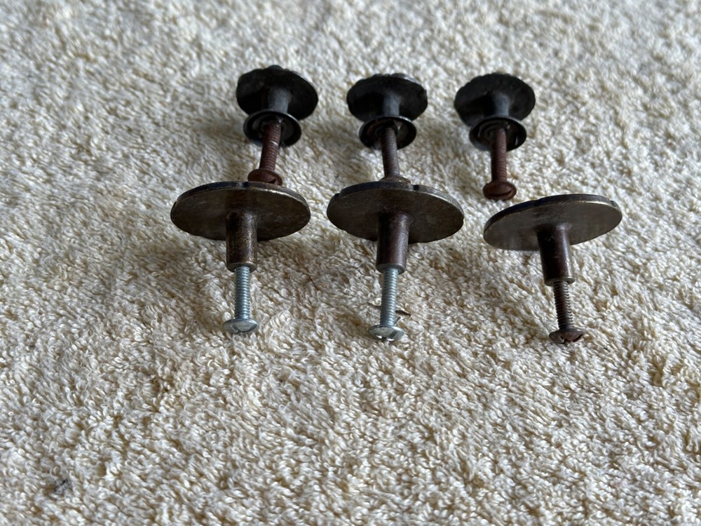 Lot of 6 Solid Brass Floral Pattern Drawer Pulls Knobs Handles Reclaimed VTG