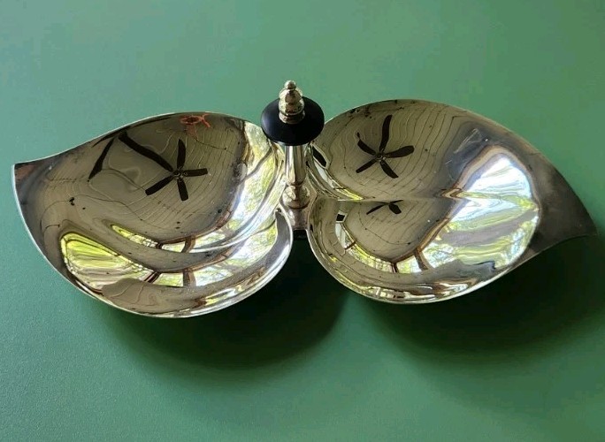 F. B. Rogers Silver Co - Silver on Copper - 2 Leaf Serving - Condiment Dish