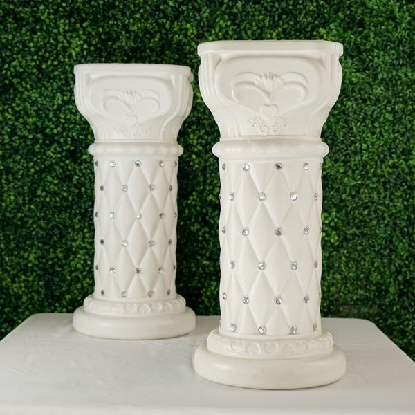 2 White 25" French Columns PLANT PEDESTAL STANDS Crystal Beads Party Supplies
