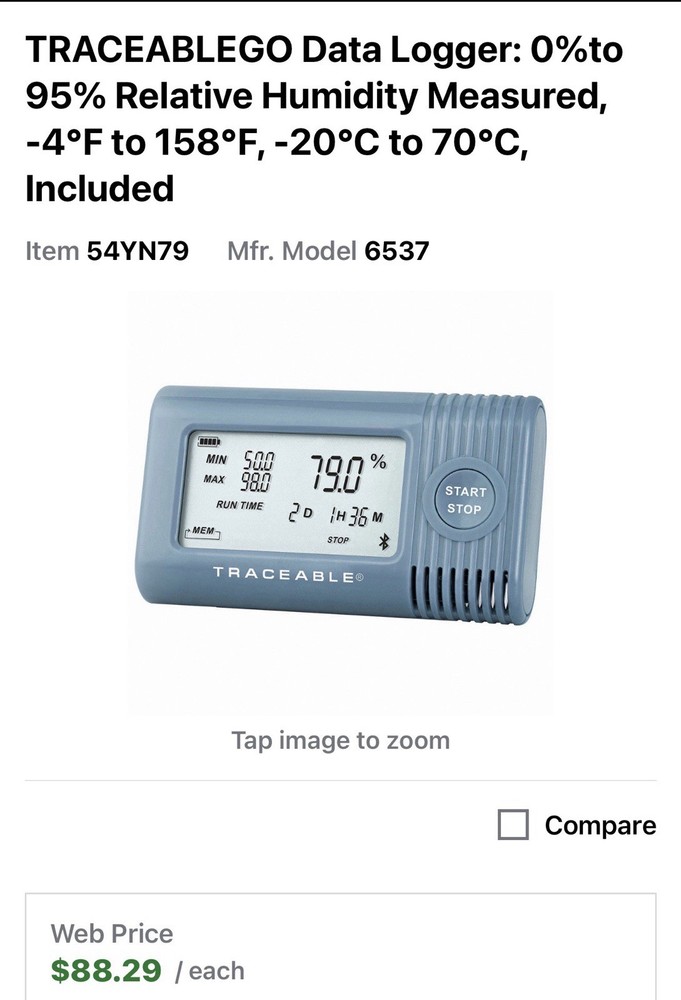 Traceable 6537 Temperature/Humidity Bluetooth Enabled Data Logger Exp 07/2025