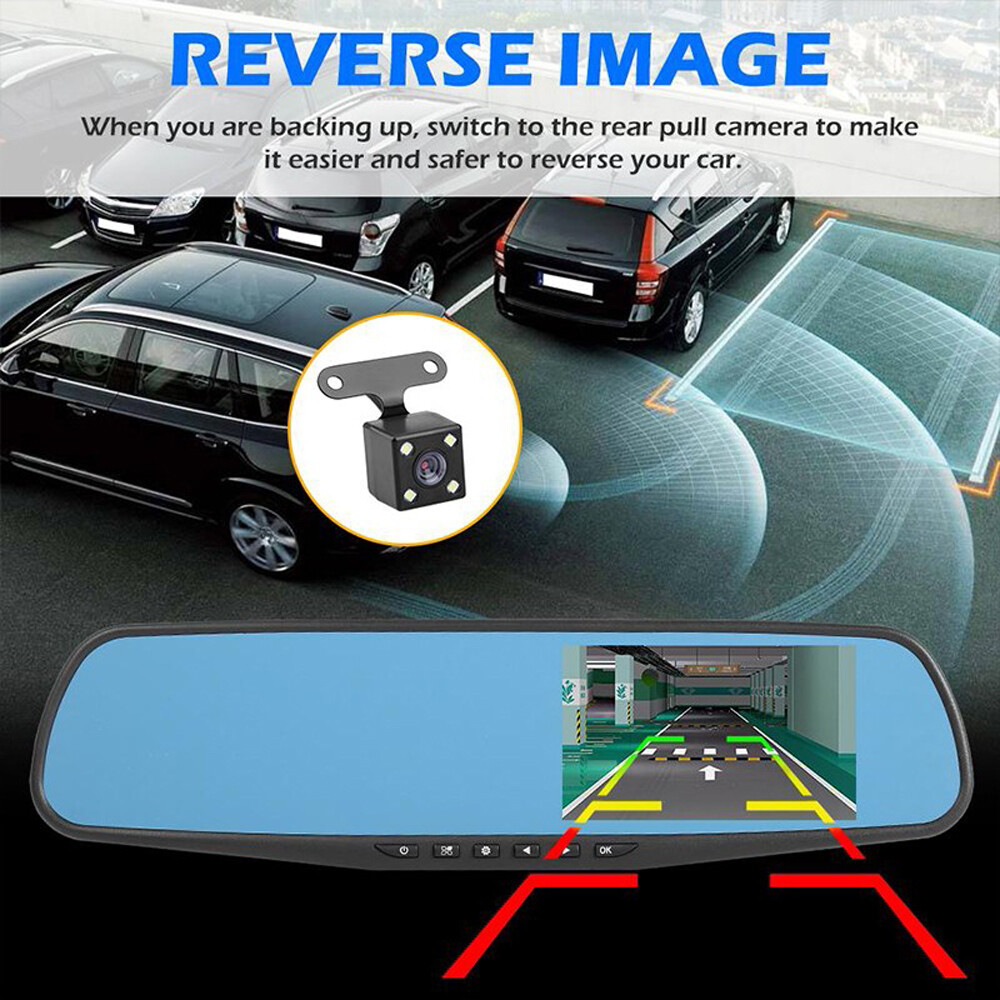 4.5" Car Backup Camera Mirror Dash Cam Recorder Rear View Reverse Parking System