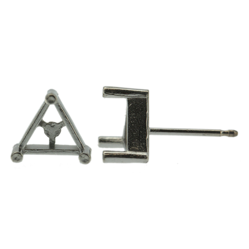 14k White Gold Triangle Stud Earring Mounting Setting Push Back Post 3 Prong USA
