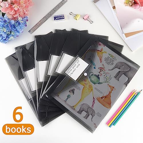 6 Pack Plastic Envelopes Poly Envelopes, Clear Document Folders 6 Pack-black
