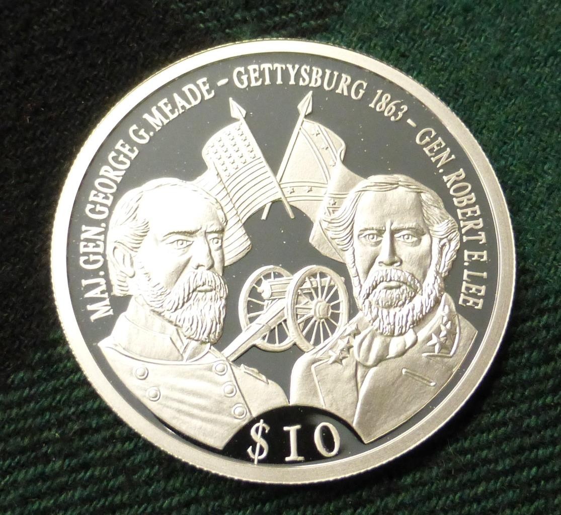 .999 Fine Silver 2000 Battle of Gettysburg Republic of Liberia $10 Coin, Proof