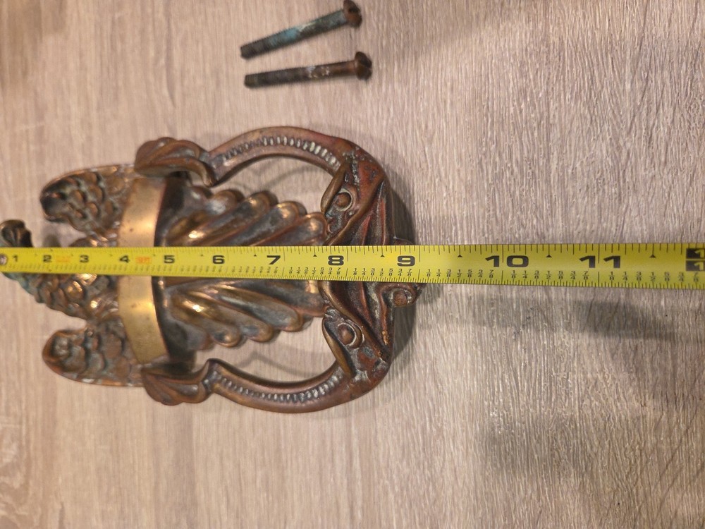 Ornate Solid Thick Brass Eagle Front Door Knocker Patina 9”