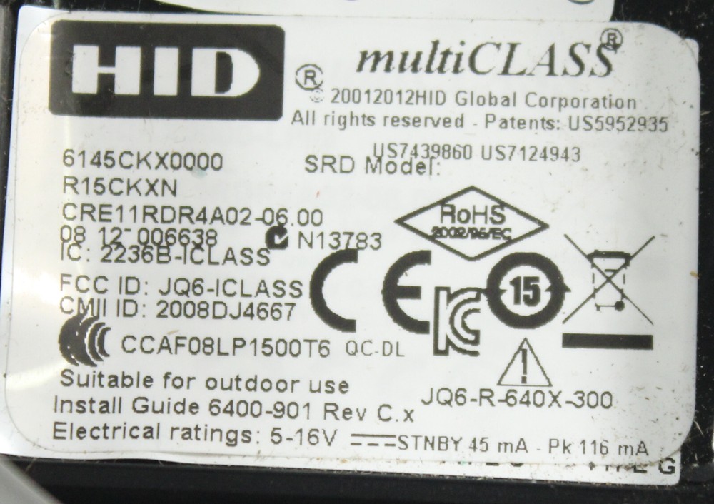HID multiCLASS Wall Switch Reader 6145CKX0000-No Mounting