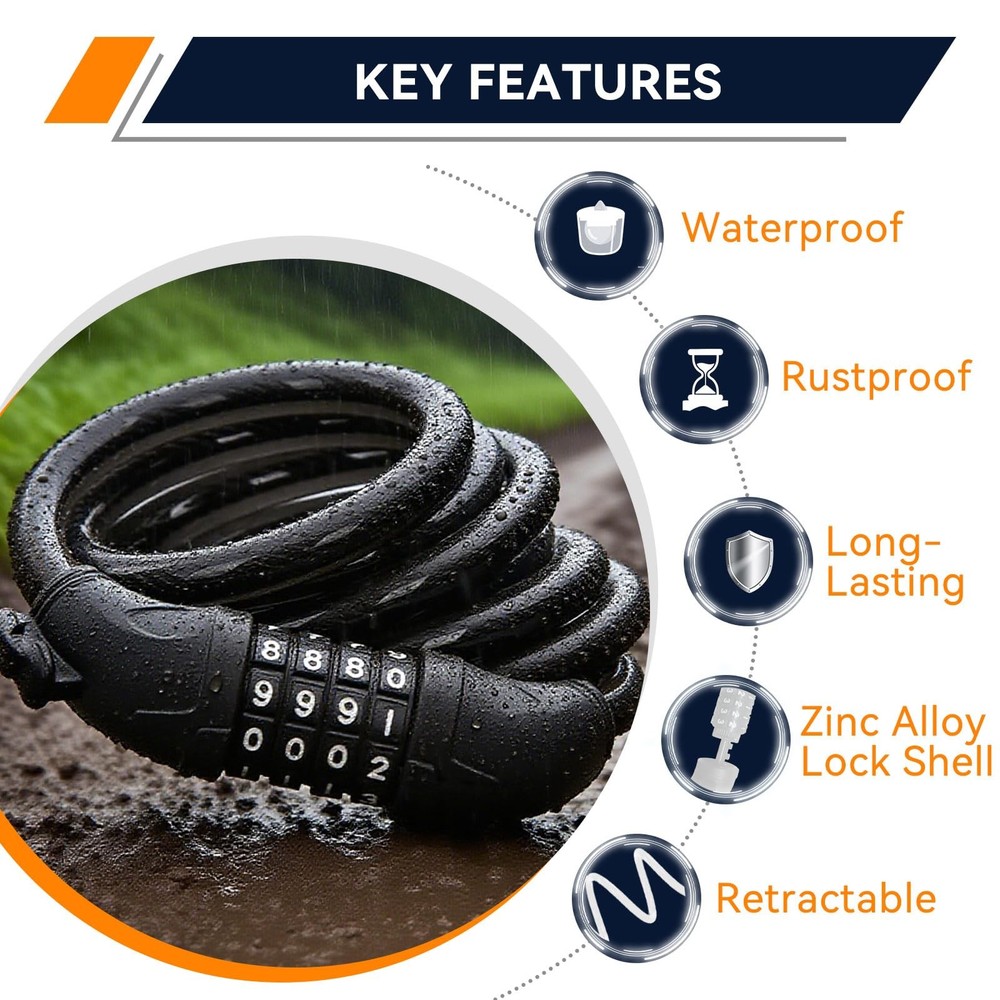 ® 2Pcs Pack 6FT Extra Long Cable Combination Bike Locks, 4 Digits Retractable...