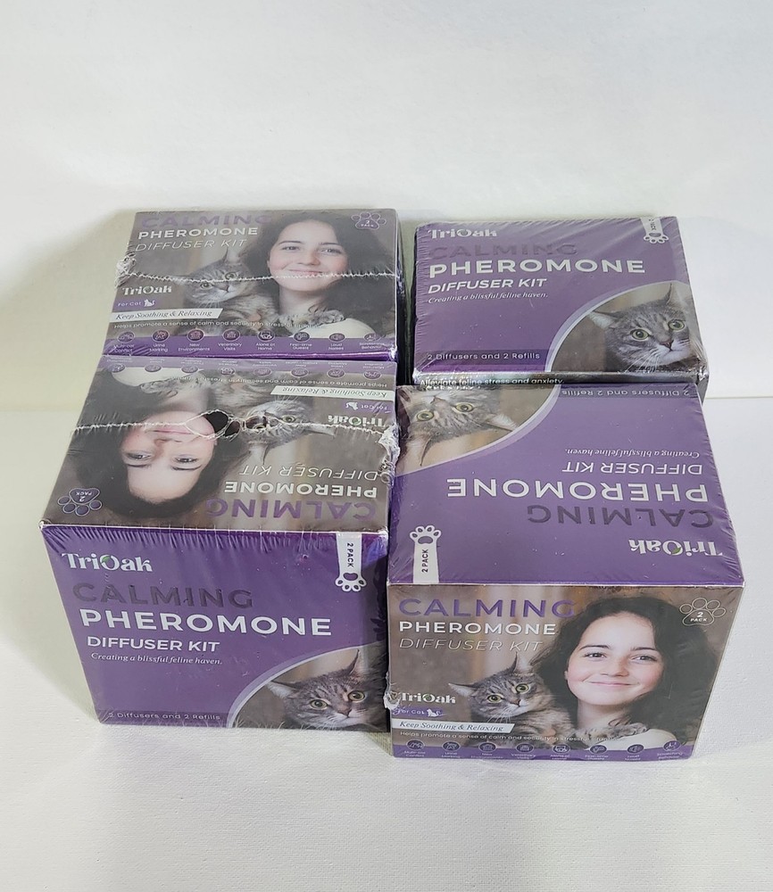 TriOak Calming Pheromone Diffuser Kit Feline Anxiety Relief 4boxes(2 Pack)
