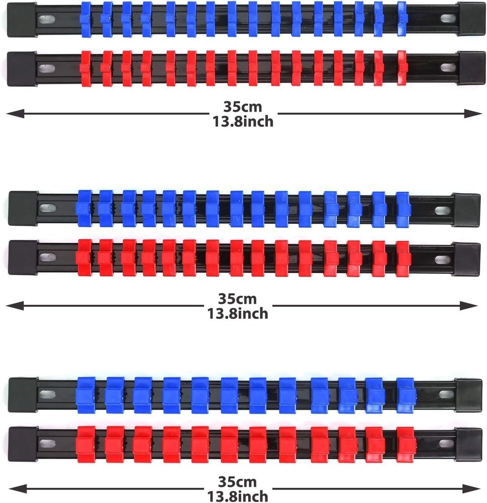 Heavy-Duty 6-Piece Socket Organizer with Color-Coded Clips for Easy Access