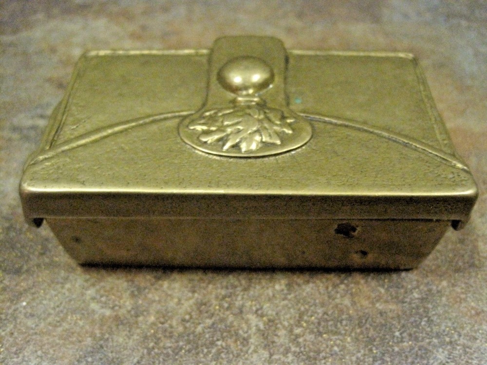 BRASS STAMP BOX 'SATCHEL' TWO COMPARTMENTS, VINTAGE, EUC