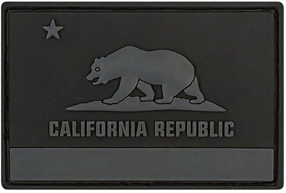 California Republic State Flag Blackout PVC PATCH | 2PC HOOK BACKING 3"X2"