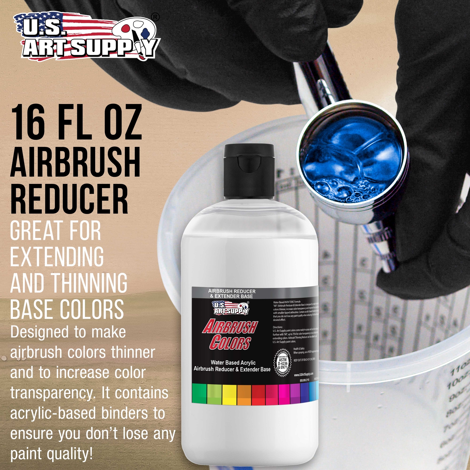 16 oz Airbrush Thinner & Extender Base, Reducing Acrylic Airbrush Paint Colors