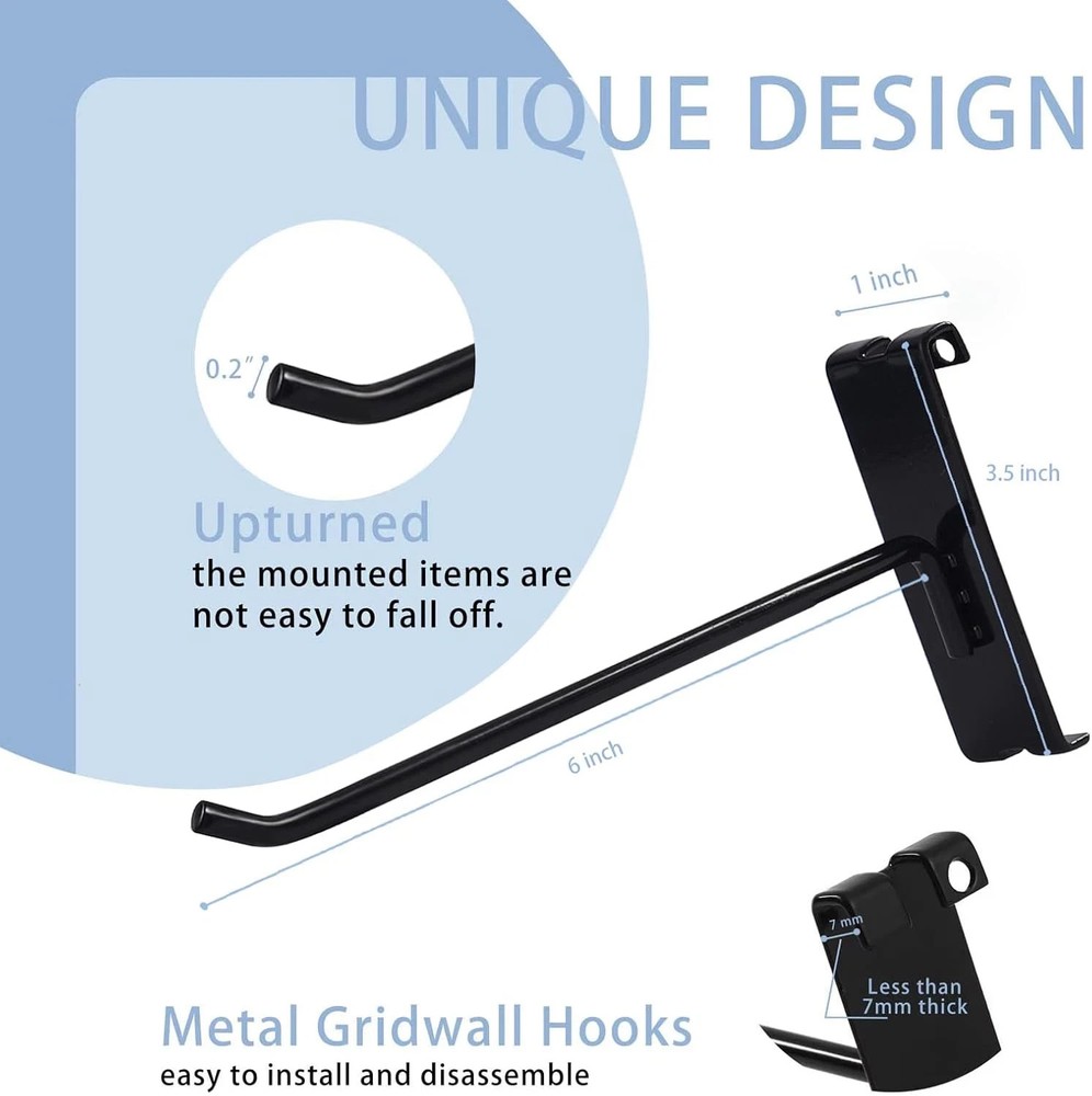 Gridwall Hooks 6 Inch 50PC Display Hooks for Grid Wall Heavy Duty Gridwall Hook