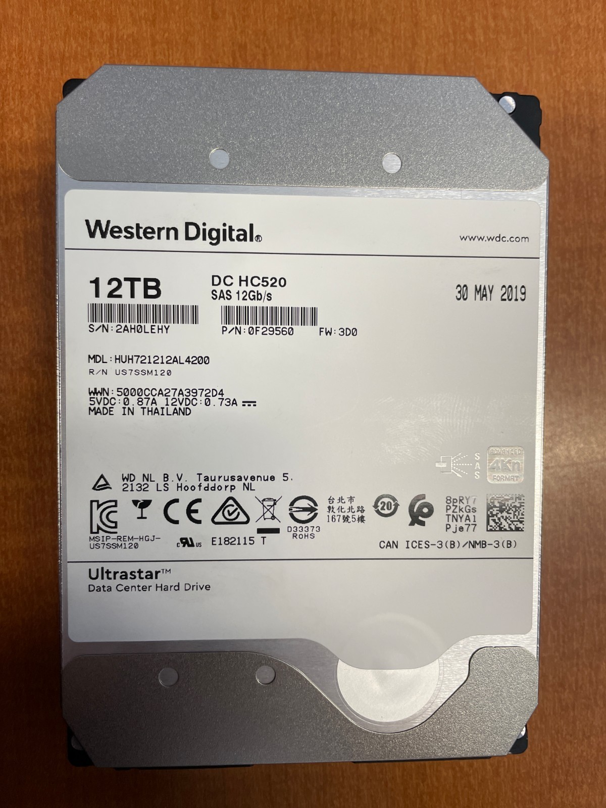 WD HGST DC HC520 12TB 7.2K SAS 12Gb/s 3.5" 4Kn HDD HUH721212AL4200 - Tested!