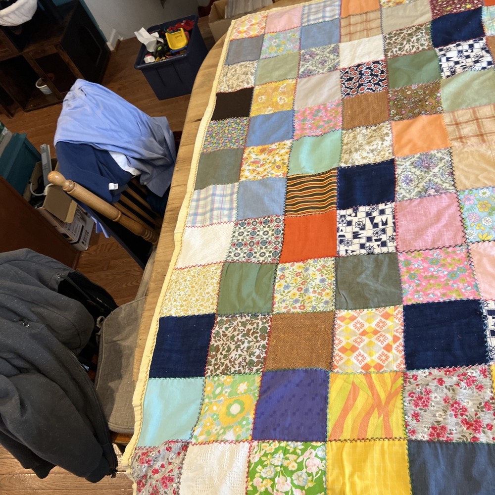 Patchwork Quilt/Throw Handmade 68x77 Large. Really Nice Blanket