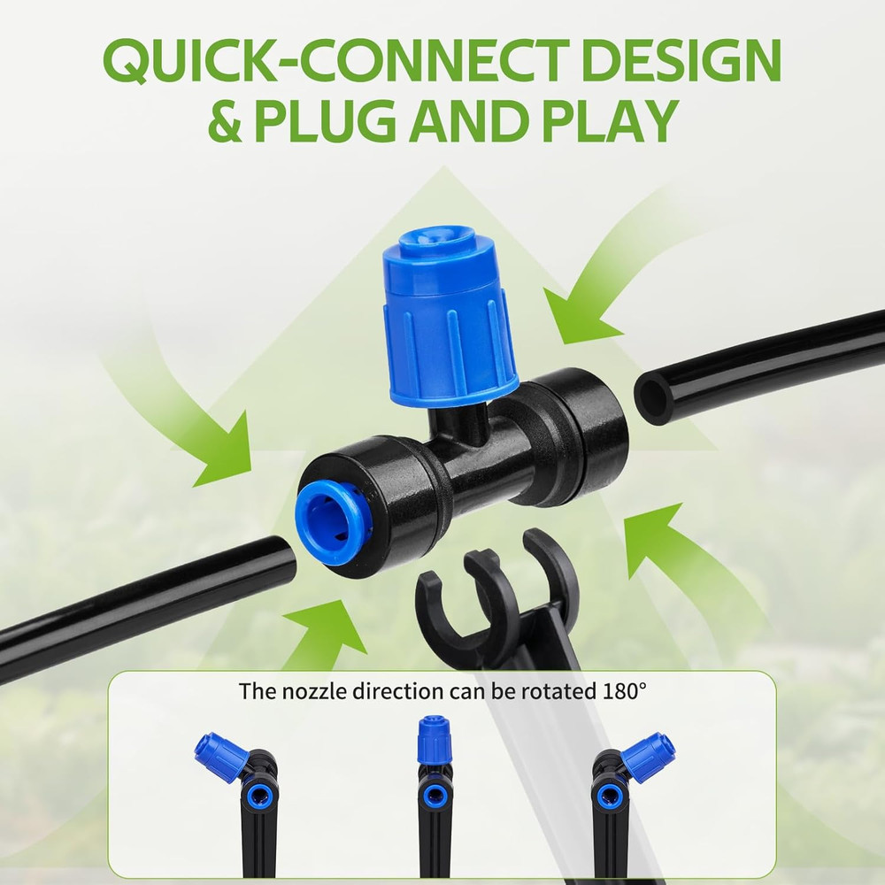 50FT Quick Connect Garden Watering System with Adjustable Vortex Drippers, Savin