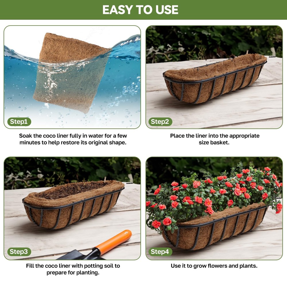 2Pcs Trough Coco Liner 30" Coco Coir Liners for Planters, Liners for Window B...