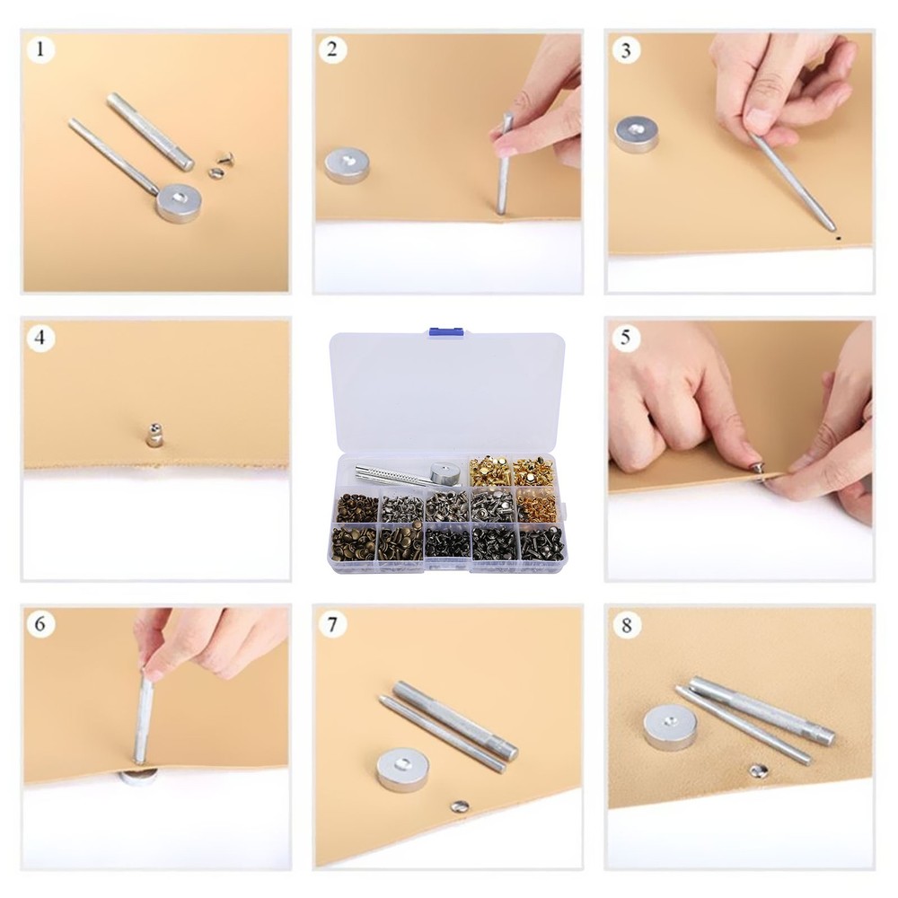 363Pcs Leather Rivets Set Rust-Proof Durable Brass Hand‑Made Accessories For DIY