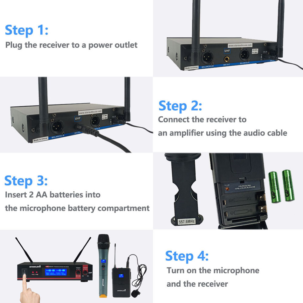 UHF Microphone Receiver Wireless Handheld Mic Headset Lavalier Lapel Microphone