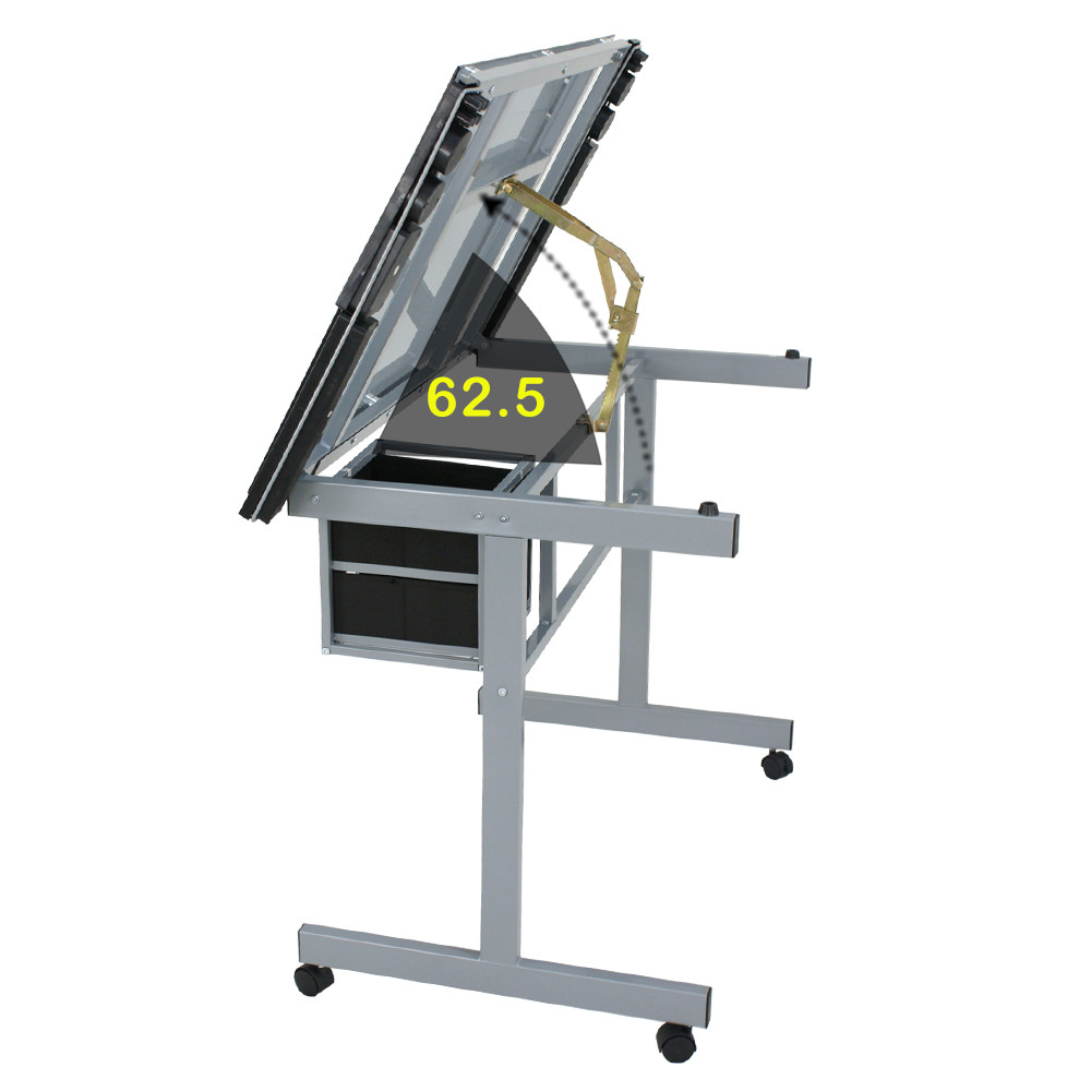 Drawing Desk Station Tempered Glass Adjustable Drafting Table W/ 4 Wheels Home