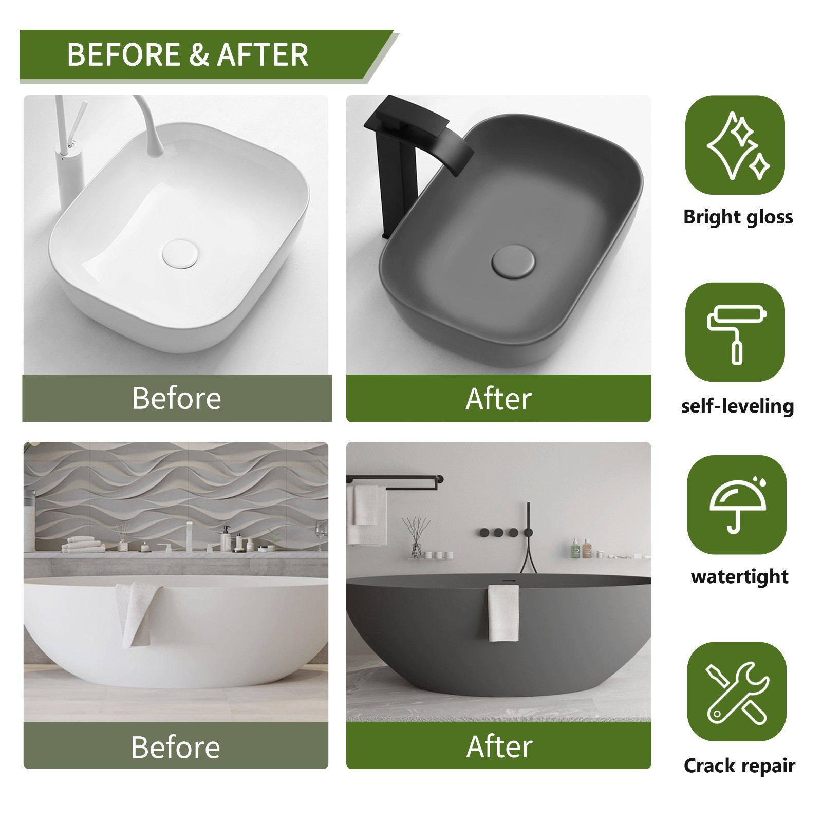 Tub and Tile Refinishing Kit, Bathtub Sink Countertop DIY Paint Kit, 32oz, Gray