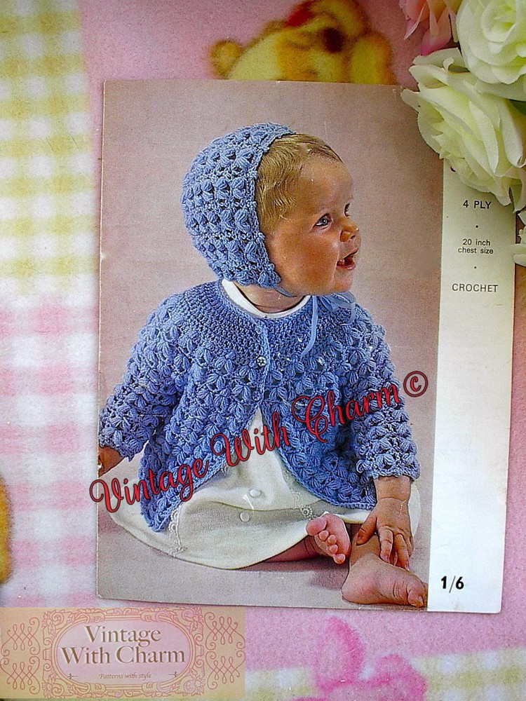 Vintage Baby's Matinee Coat & Bonnet Crochet Pattern