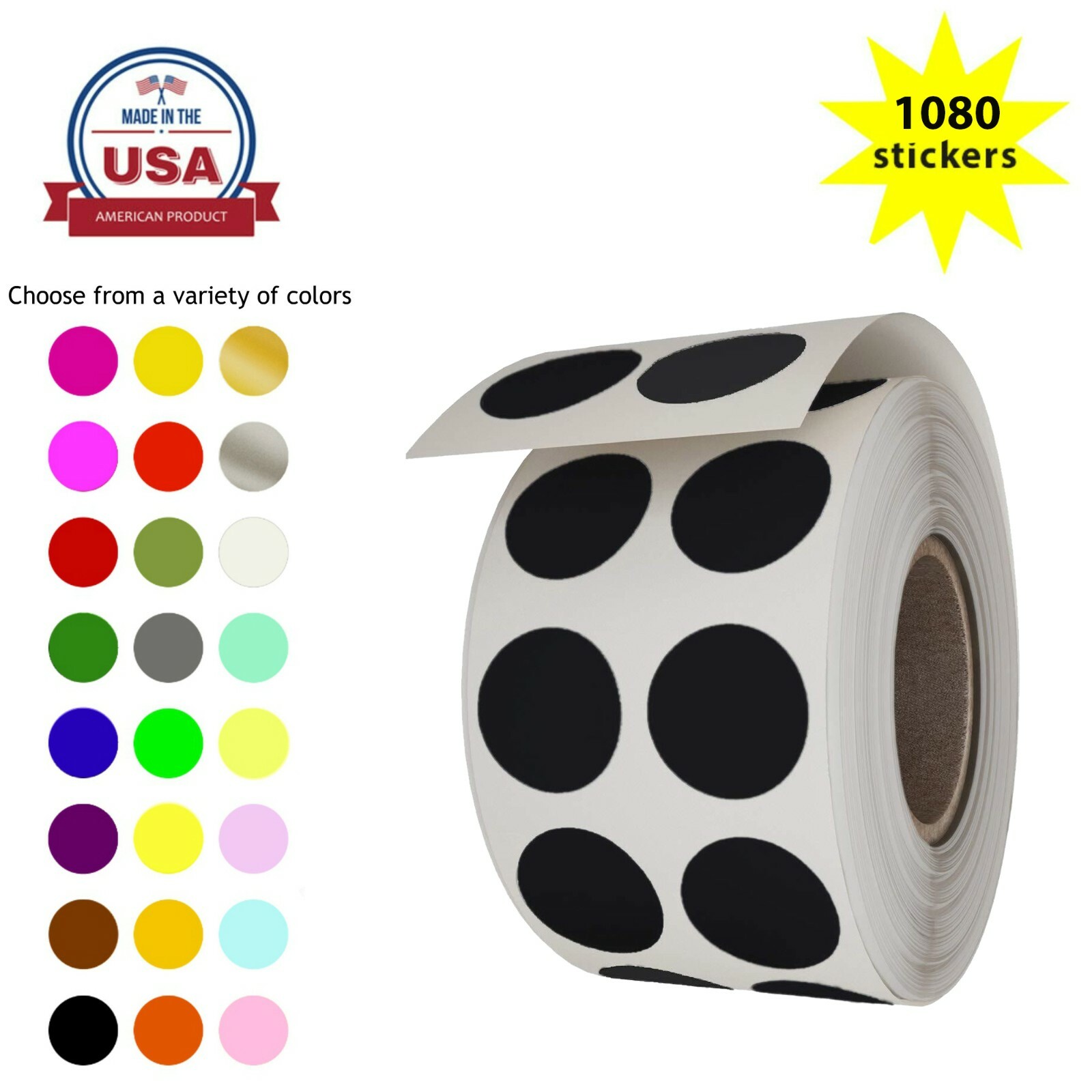Dot Stickers Rolls Round Labels 1/2 inch Circles 13mm For Organizing 1080 Pack