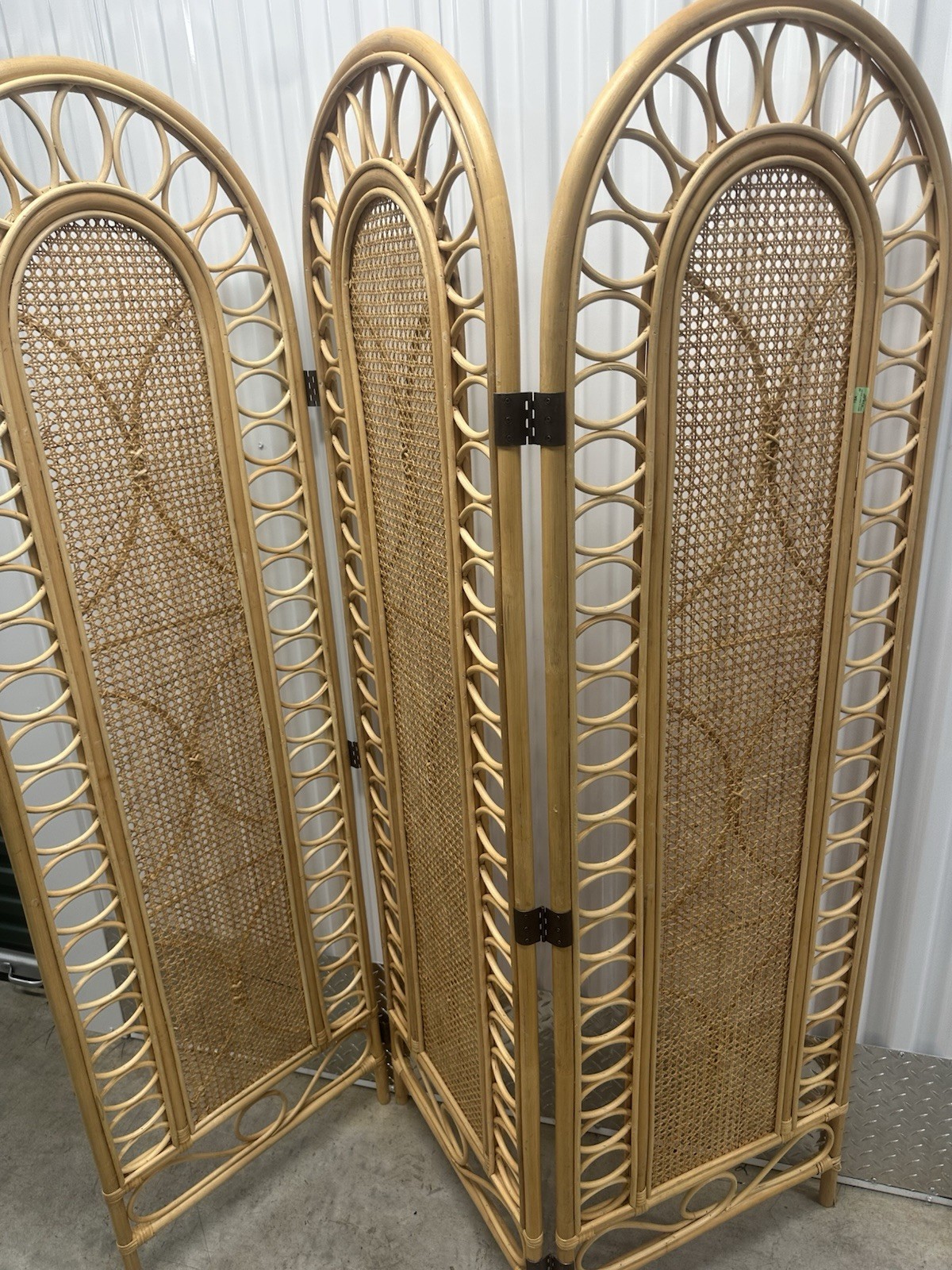 Vintage Boho Chic Bamboo Rattan 3-Panel Room Divider Screen MCM Retro