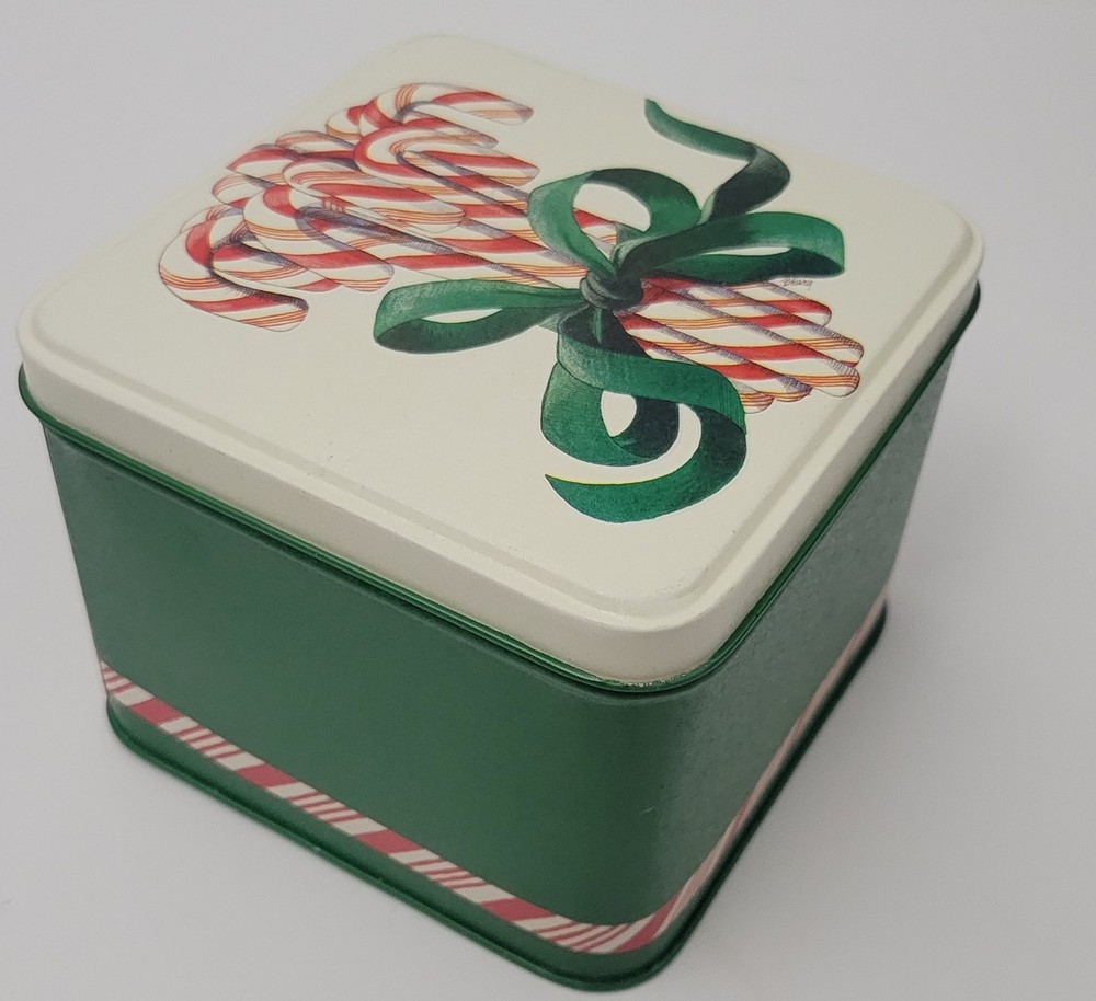 Small Candy Cane Tin Square Box