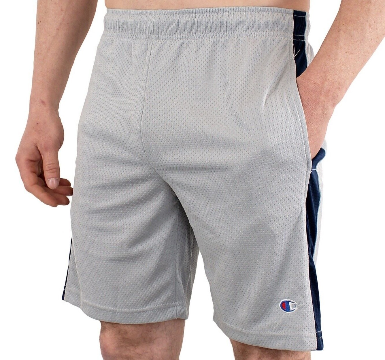 Champion Men's Basketball Workout Gym Shorts, 7.5" Inseam, Active Mesh Striped